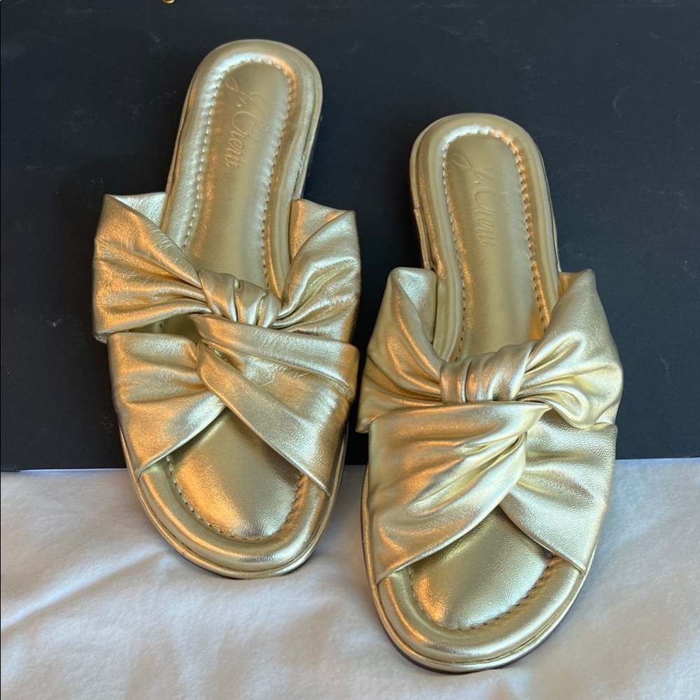 J. Crew Metallic Gold Bow Sandals